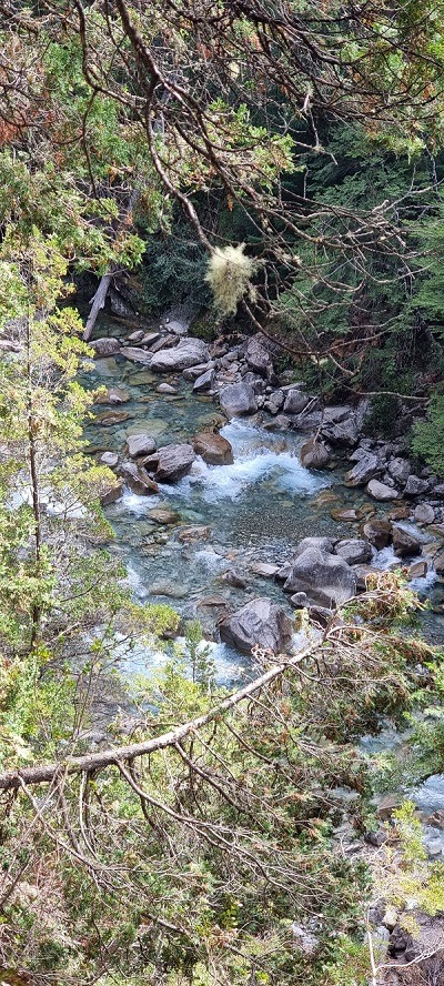 El Río Azul corre por la derecha del sendero abriendo paso. Rumbo al Blanco